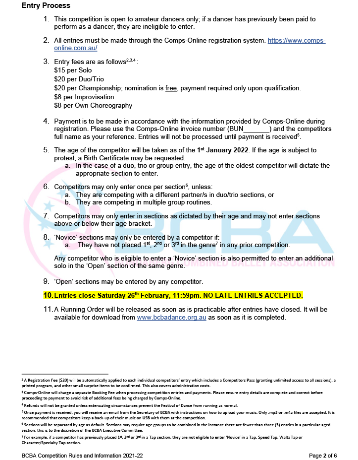 Rules - Bundaberg Combined Ballet Association