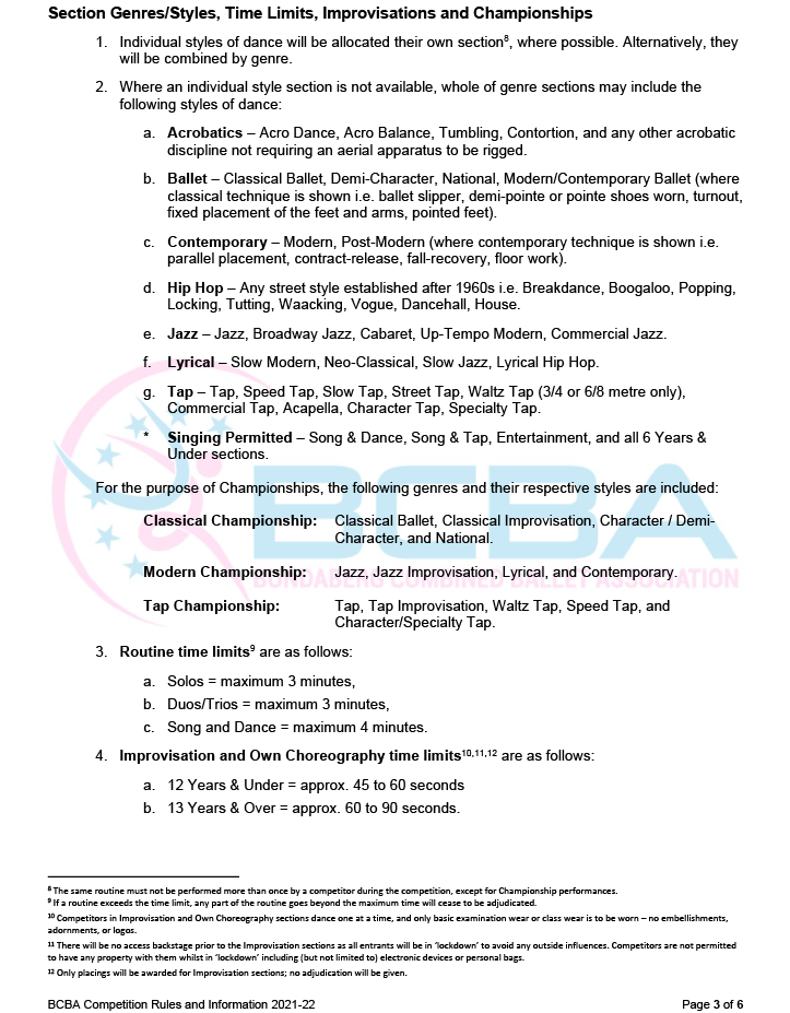 Rules - Bundaberg Combined Ballet Association